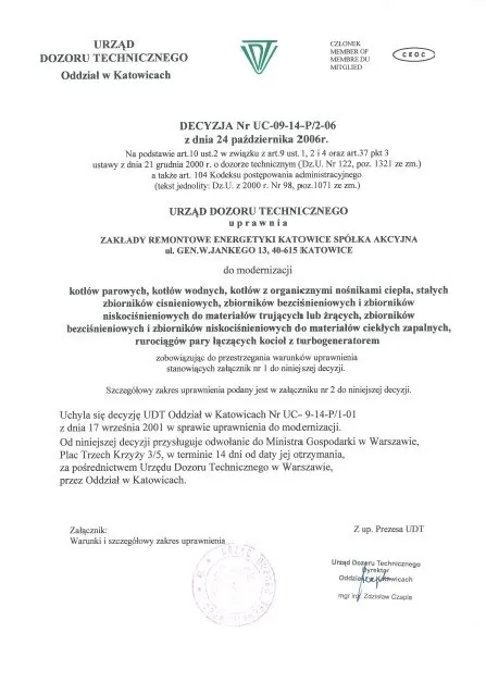 UDT Decyzja Modernizacja UC